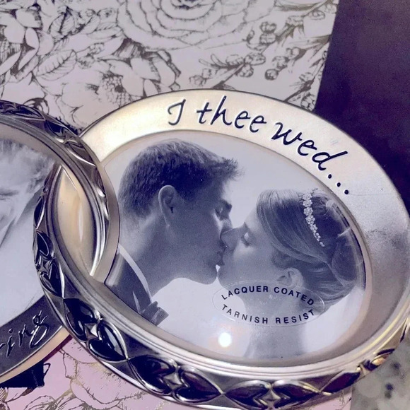 SILVER TONE DOUBLE INTERTWINED WEDDING RING PICTURE FRAME 7.5x3” PERFECT GIFT - Picture 7 of 14